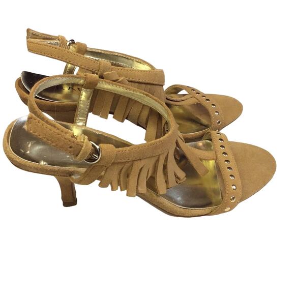 Genuine Suede Leather Fringe Studded Heels - Picture 2 of 6